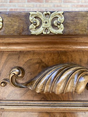 Mid-Century Carved Wooden Sideboard with 2 Drawers in Waist and Lower Door with Gilt Bronze Details-NOU-988003