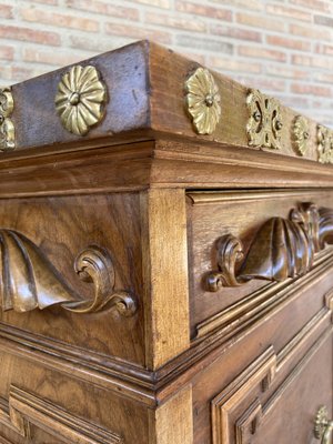 Mid-Century Carved Wooden Sideboard with 2 Drawers in Waist and Lower Door with Gilt Bronze Details-NOU-988003