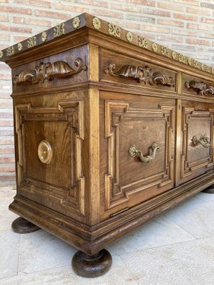 Mid-Century Carved Wooden Sideboard with 2 Drawers in Waist and Lower Door with Gilt Bronze Details-NOU-988003