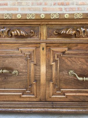 Mid-Century Carved Wooden Sideboard with 2 Drawers in Waist and Lower Door with Gilt Bronze Details-NOU-988003