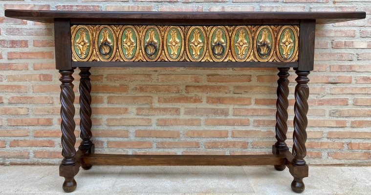 Mid-Century Castilian Console in Walnut With Two Front Drawers in Gold Leaf-NOU-1250486