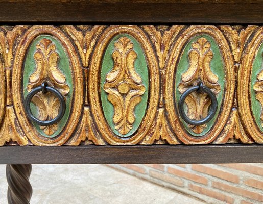 Mid-Century Castilian Console in Walnut With Two Front Drawers in Gold Leaf-NOU-1250486