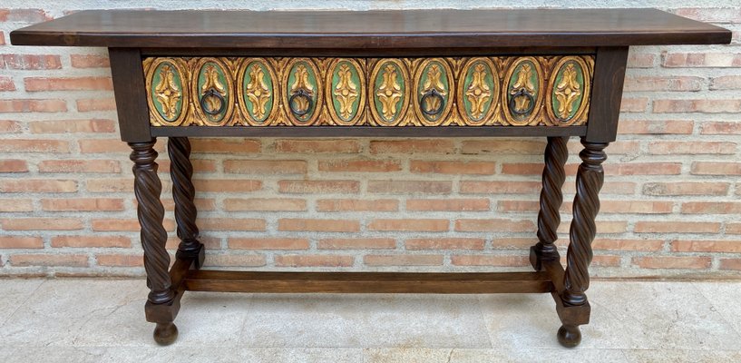 Mid-Century Castilian Console in Walnut With Two Front Drawers in Gold Leaf-NOU-1250486