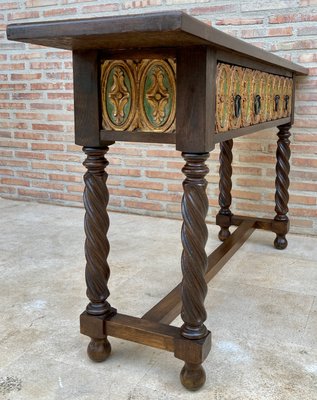 Mid-Century Castilian Console in Walnut With Two Front Drawers in Gold Leaf-NOU-1250486