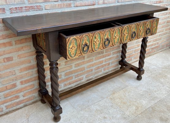 Mid-Century Castilian Console in Walnut With Two Front Drawers in Gold Leaf-NOU-1250486