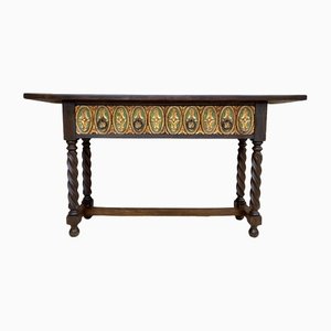 Mid-Century Castilian Console in Walnut With Two Front Drawers in Gold Leaf-NOU-1250486