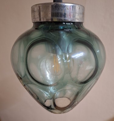 Mid-Century Ceiling Lamp with a Blue Cut Glass Shade on a Chrome-Plated Metal Mount, 1960s-HOI-2018237