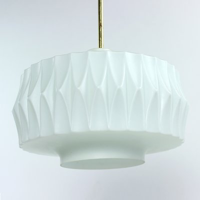 Mid-Century Ceiling Pendant in White Glass and Brass, Czechoslovakia, 1960s-UL-1112652