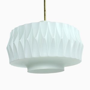 Mid-Century Ceiling Pendant in White Glass and Brass, Czechoslovakia, 1960s-UL-1112652