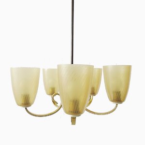 Mid-Century Chandelier in Brass and Glass-BLG-1004542