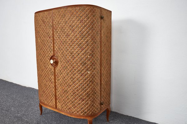 Mid-Century Cherrywood Mini Bar Cabinet with Floral Upholstery in the style of Josef Frank, Austria, 1940s-XCG-1781279