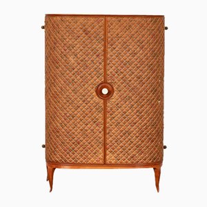 Mid-Century Cherrywood Mini Bar Cabinet with Floral Upholstery in the style of Josef Frank, Austria, 1940s-XCG-1781279