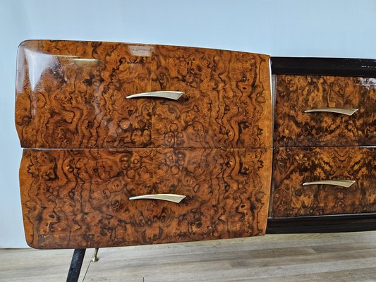 Mid-Century Chest of Drawers in Mahogany Briar with Decorated Glass Top, Italy, 1950s-ZUW-1716677