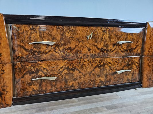 Mid-Century Chest of Drawers in Mahogany Briar with Decorated Glass Top, Italy, 1950s-ZUW-1716677