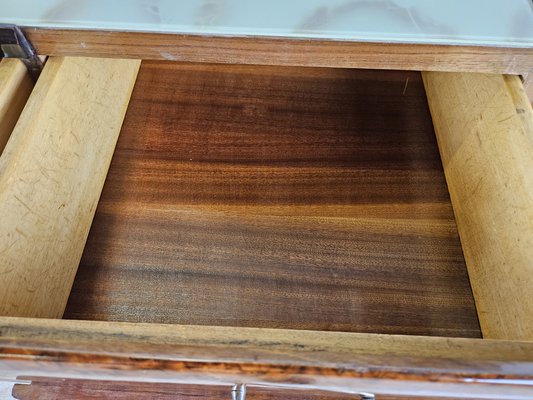 Mid-Century Chest of Drawers in Mahogany Briar with Decorated Glass Top, Italy, 1950s-ZUW-1716677