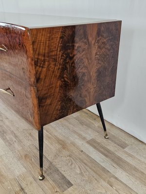 Mid-Century Chest of Drawers in Mahogany Briar with Decorated Glass Top, Italy, 1950s-ZUW-1716677