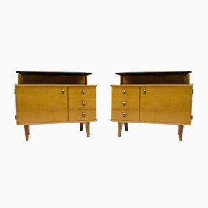 Mid-Century Chest of Drawers with Black Glass, 1950s, Set of 2-KQB-716828