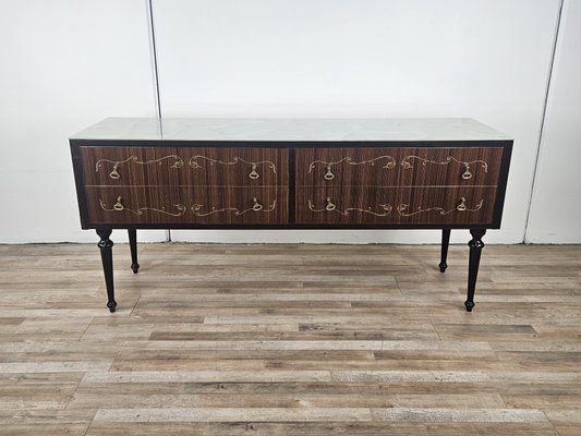 Mid-Century Chest of Drawers with Blue Glass and Four Drawers, 1960s-ZUW-2019891