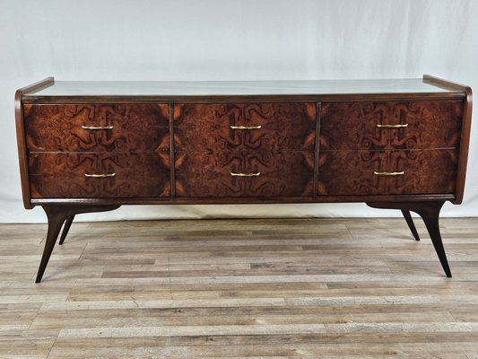 Mid-Century Chest of Drawers with Colored Glass and Six Drawers with Brass Handles, Italy, 1960s-ZUW-1719285