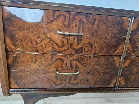 Mid-Century Chest of Drawers with Colored Glass and Six Drawers with Brass Handles, Italy, 1960s-ZUW-1719285