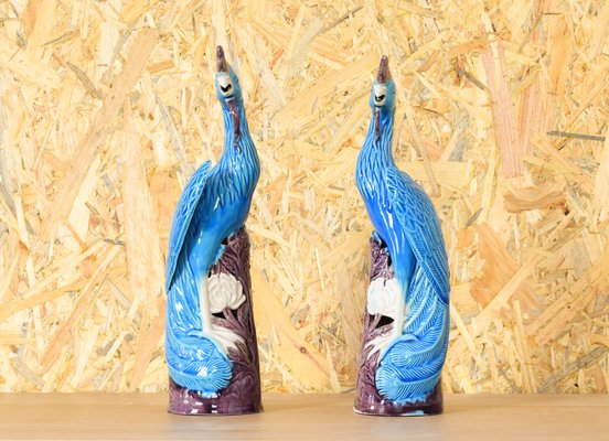 Mid-Century Chinise Turquoise Porcelain Peacocks, 1950s, Set of 2-IJF-1751970