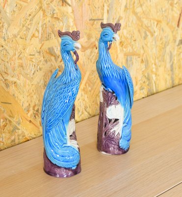 Mid-Century Chinise Turquoise Porcelain Peacocks, 1950s, Set of 2-IJF-1751970