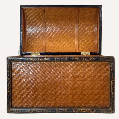 Mid-Century Chinoiserie Bamboo and Woven Rattan Chest or Trunk-BHG-1161228