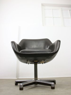 Mid-Century Chocolate Brown Leather Swivel Chair-HGJ-1760874