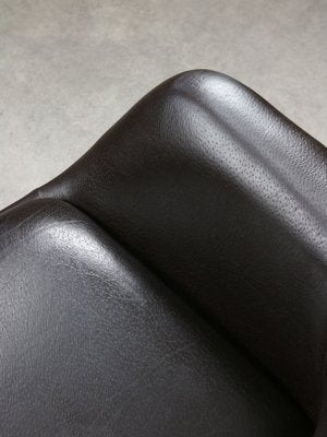 Mid-Century Chocolate Brown Leather Swivel Chair-HGJ-1760874