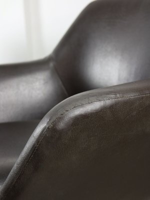 Mid-Century Chocolate Brown Leather Swivel Chair-HGJ-1760874