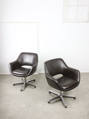 Mid-Century Chocolate Brown Leather Swivel Chair-HGJ-1760874