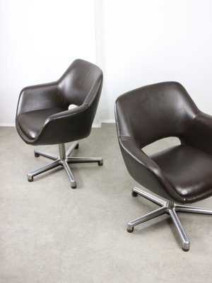 Mid-Century Chocolate Brown Leather Swivel Chair-HGJ-1760874