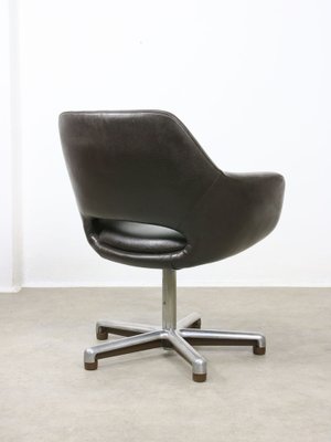 Mid-Century Chocolate Brown Leather Swivel Chair-HGJ-1760874