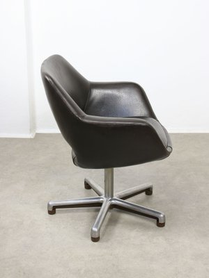 Mid-Century Chocolate Brown Leather Swivel Chair-HGJ-1760874