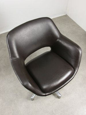 Mid-Century Chocolate Brown Leather Swivel Chair-HGJ-1760874