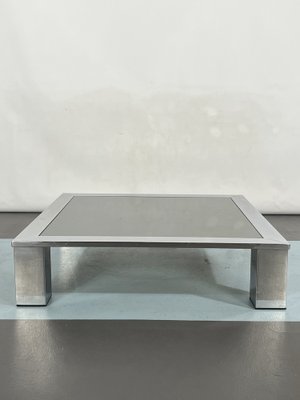 Mid-Century Chrome and Dark Mirror Glass Side Table in the style of Saporiti, Italy, 1970s-OT-1291109