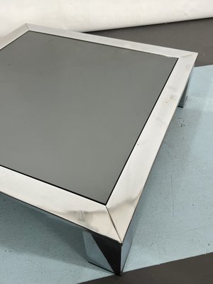 Mid-Century Chrome and Dark Mirror Glass Side Table in the style of Saporiti, Italy, 1970s-OT-1291109