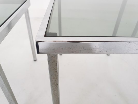 Mid-Century Chrome and Glass Nesting Tables, 1970s, Set of 3-ZO-963467