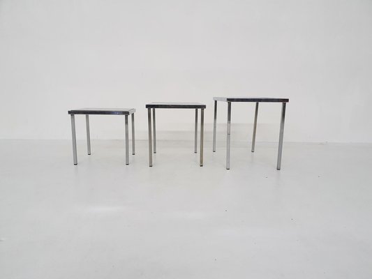 Mid-Century Chrome and Glass Nesting Tables, 1970s, Set of 3-ZO-963467