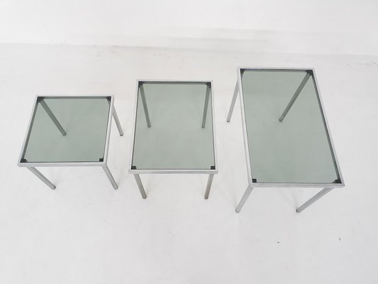 Mid-Century Chrome and Glass Nesting Tables, 1970s, Set of 3-ZO-963467