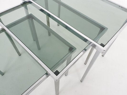 Mid-Century Chrome and Glass Nesting Tables, 1970s, Set of 3-ZO-963467