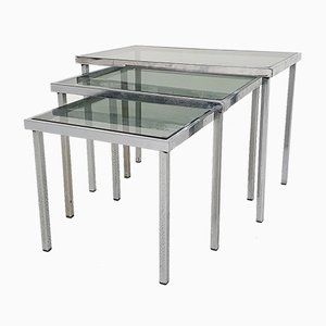 Mid-Century Chrome and Glass Nesting Tables, 1970s, Set of 3-ZO-963467