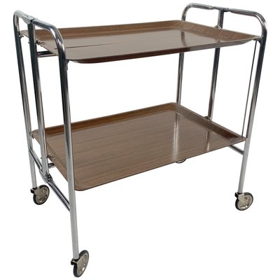 Mid-Century Chrome and Laminated Wood Folding Trolley, 1950s-TZ-1016716