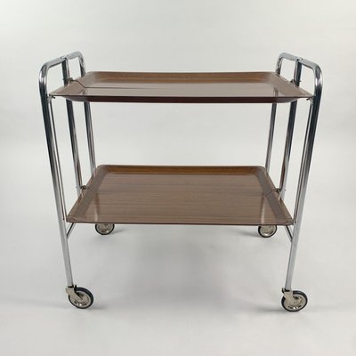 Mid-Century Chrome and Laminated Wood Folding Trolley, 1950s-TZ-1016716