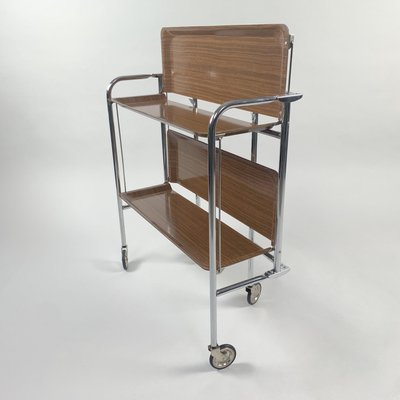 Mid-Century Chrome and Laminated Wood Folding Trolley, 1950s-TZ-1016716