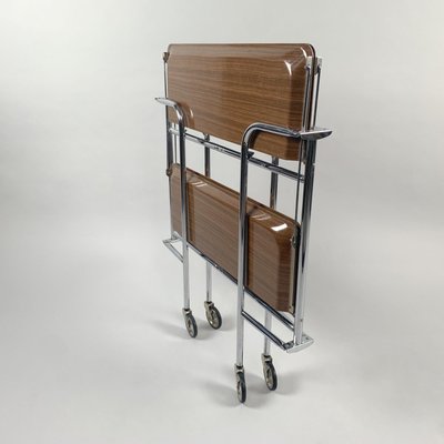 Mid-Century Chrome and Laminated Wood Folding Trolley, 1950s-TZ-1016716