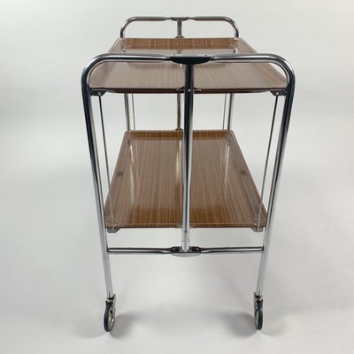 Mid-Century Chrome and Laminated Wood Folding Trolley, 1950s-TZ-1016716