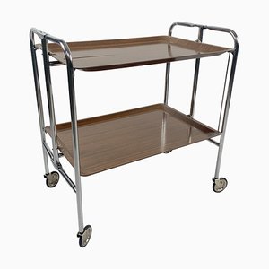 Mid-Century Chrome and Laminated Wood Folding Trolley, 1950s-TZ-1016716