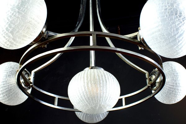 Mid-Century Chrome & Murano Glass Chandelier Attributed to Gino Sarfatti, 1960s-MBH-1032489