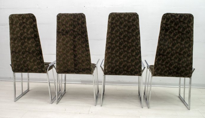 Mid-Century Chrome Steel and Velvet Dining Chairs, 1970s, Set of 4-FER-683371